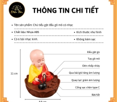 Tượng Chú Tiểu Gõ Mỏ Tụng Kinh Có Nhạc Sạc Pin